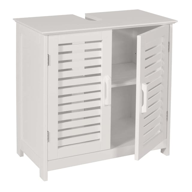 Neuwertig] Waschbeckenunterschrank Hhg 370, Badezimmer Unterschrank Badschrank Mit Staufach, Bambus Mdf 60x60x30cm Mvg Weiß