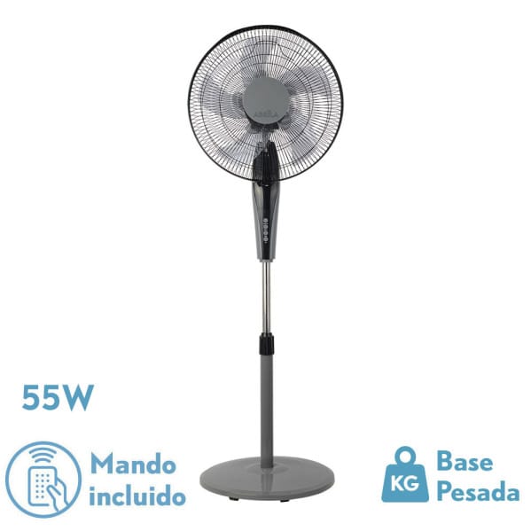 Ventilator De Bodenventilator Borlon Schwarz/grau 3 Geschwindigkeiten 55w 5x2stufen Regelbar+ Fernbedienung+ Zeitschaltuhr Regx43x40 Cm