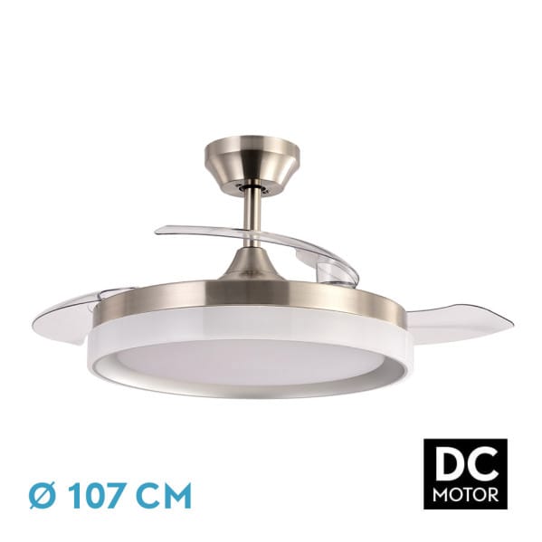 Ventilator Dc Zenit Nickel 72w 3 Flügel Abnehmbar 107d 7200lm 6vel 3000k,4500k,6000k, Remote+timer+memory