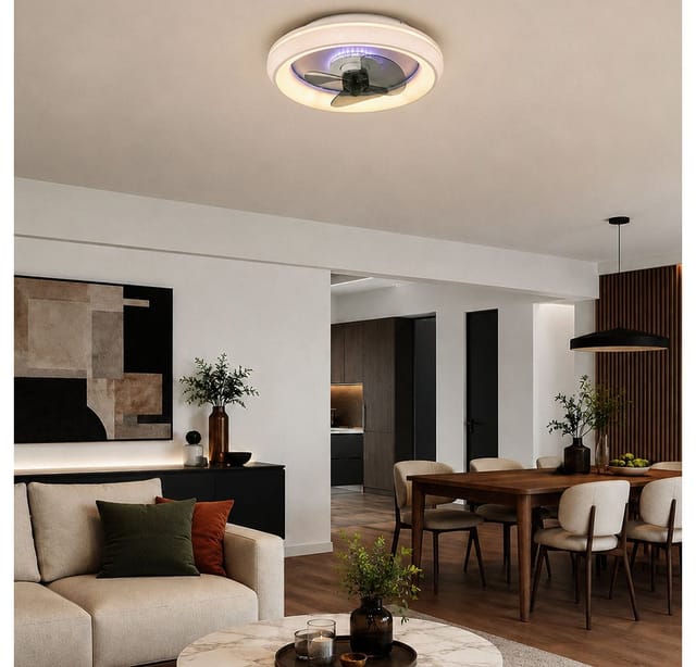 Deckenventilator Mit Licht Lampen Mit Ventilator Deckenventilator Mit Fernbedienung Und Deko Led In Blau-weiß, Dimmbar Cct Timer, 41 Watt Led 2216lm 2700-6500k, 48 Cm