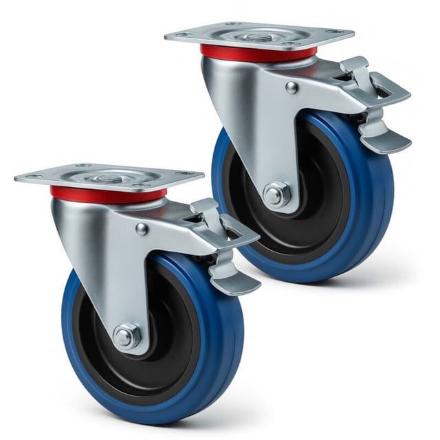 Wiltec - Lenkrollen Set 2x Transportrolle Ø200mm Bis 350kg Pro Rad Mit Kunststoffrad, Bremse Und Anbauplatte, Leiser Lauf, Transportrollen Möbelrollen Laufrollen