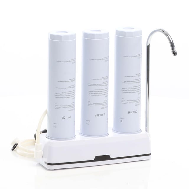 Naturewater - Nw-3-ppgaccto 3 Stufen Counter Top Wasserfilter, 5 Μ, Pp Sediment, Aktivkohle Granulat, Aktivkohle Block Filtereinsatz, Mit Universaladapter, Wasserhahn