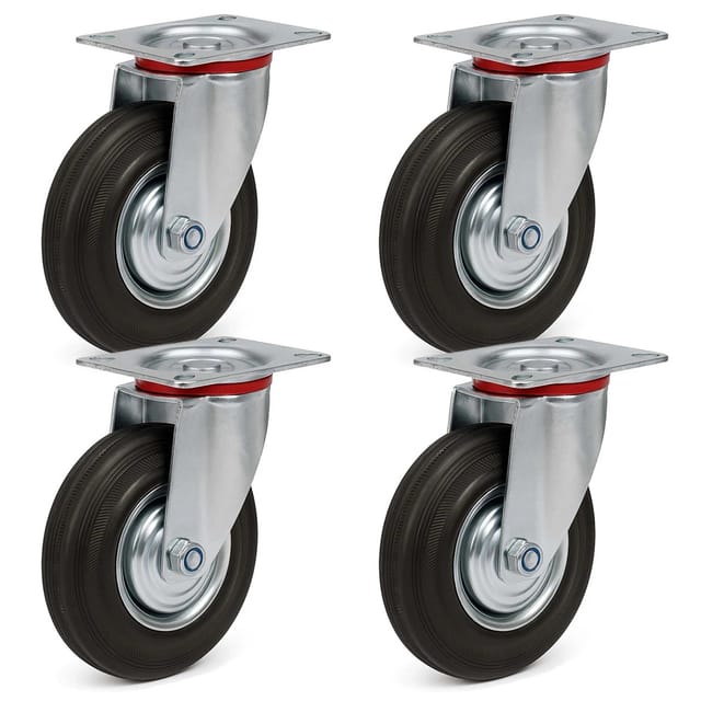 Lenkrollen Set 4x Transportrolle Mit Vollgummirad Ø160mm Bis 130kg Pro Rad Mit Metallfelge Und Anbauplatte, Leiser Lauf, Transportrollen Möbelrollen Laufrollen - Wiltec