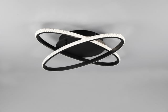Reality Leuchten - Led Deckenleuchte Lane Dimmbar, Kristall Ringe Oval Schwenkbar Schwarz, Ø 58cm