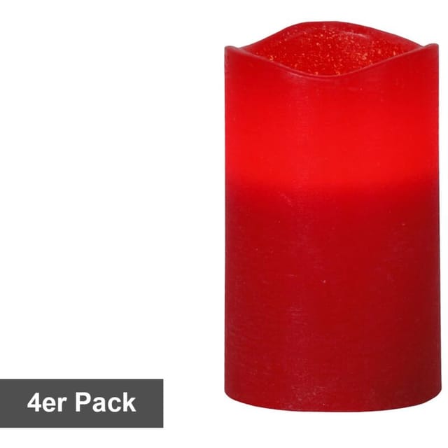 Star Trading - Kerzen-set May, 4 Stück, Stumpenkerzen, Wachs, Rot, Led, Timer, Warmweiß, 12,5 Cm