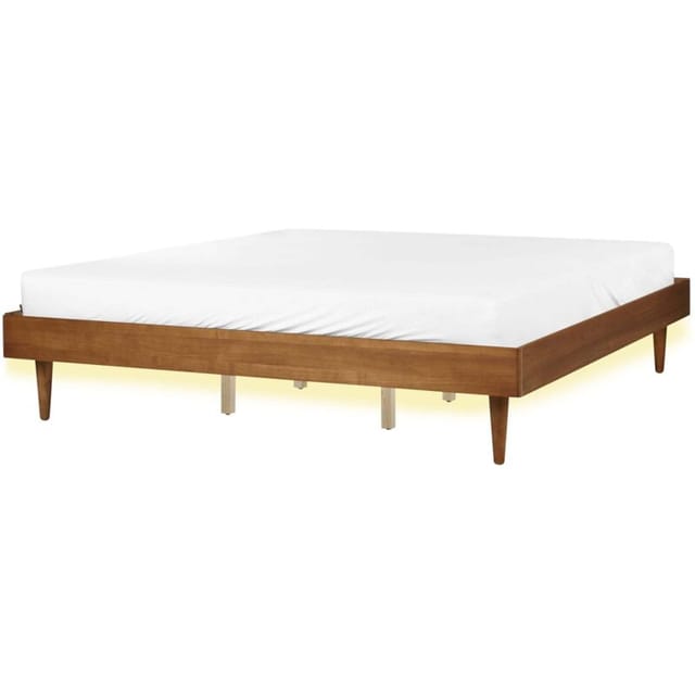 Bett Braune Esche Gummibaumholz Mit Led-beleuchtung Lattenrost 180 X 200 Cm Ohne Kopfteil Rustikaler Stil Schlafzimmer Ausstattung Doppelbett