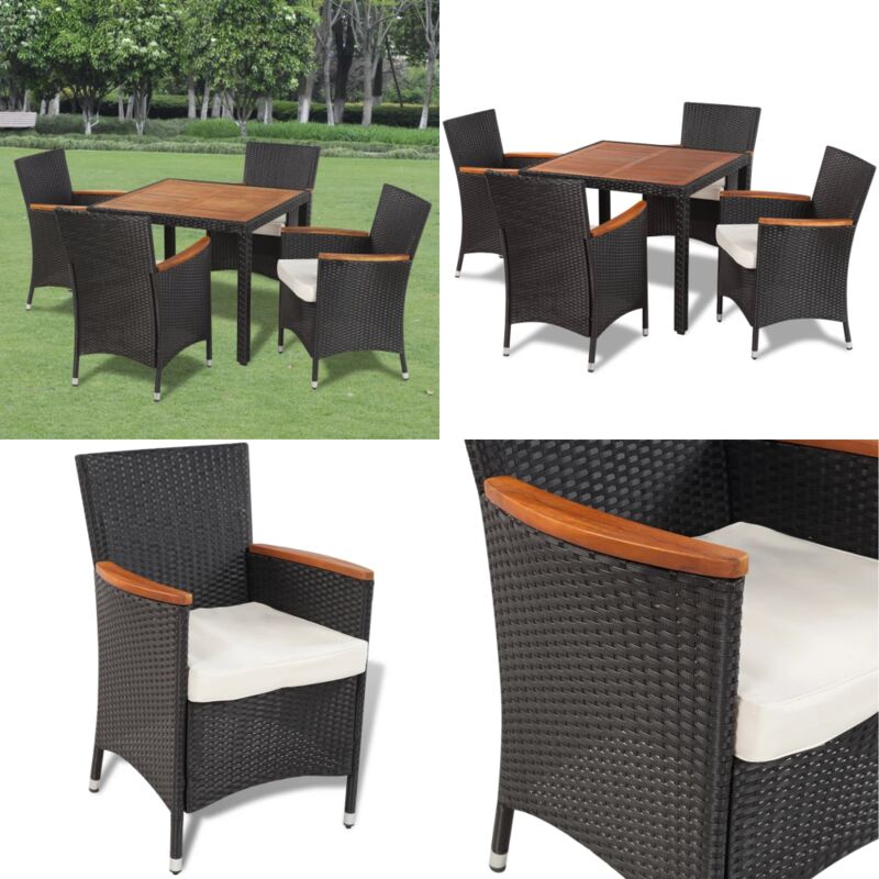 5-tlg. Garten-essgruppe Mit Auflagen Poly Rattan Schwarz - Garten Esstisch - Outdoor Esszimmer - Rattan Gartenset - Gartenmöbel Set - Balkonmöbel - Home & Living