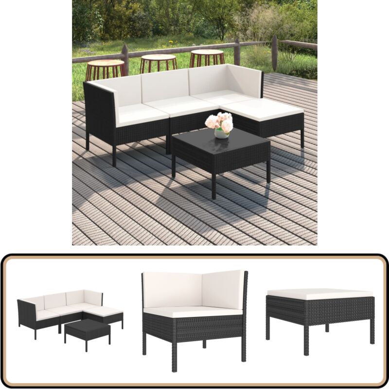 5-tlg. Garten-lounge-set Mit Auflagen Poly Rattan Schwarz - Gartengeräte - Gartenmöbel - Loungeset - Outdoormöbel - Esstisch
