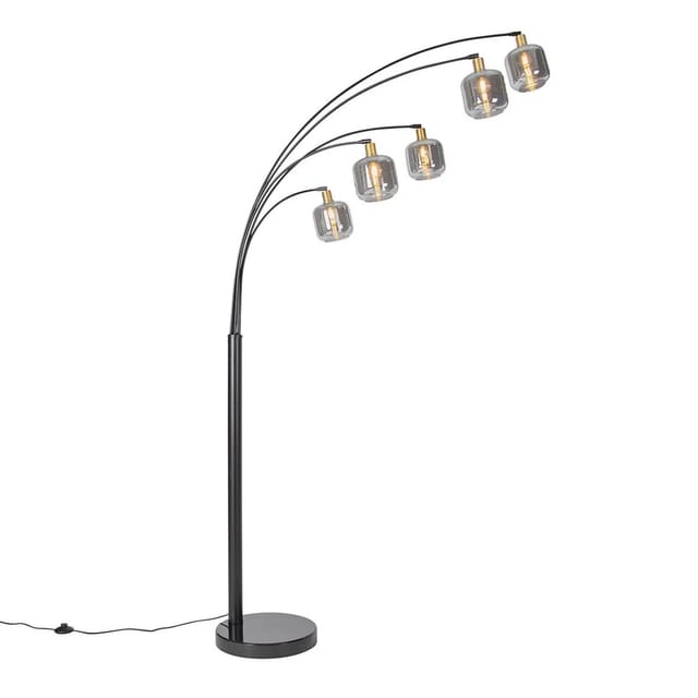 Stehlampe Schwarz Mit Gold Mit Rauchglas 5 Lichter - Zuzanna