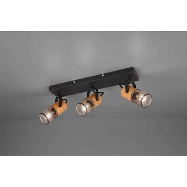 Iperbriko - Strahler Tosh Schwarz 3xe14 Strahler Holz Und Metallkäfig L44 Cm Trio Lighting