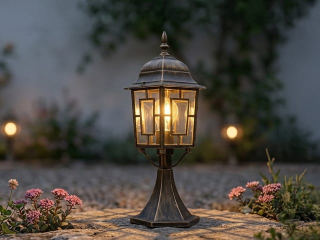 Meinewunschleuchte - Antike Led Sockelleuchte Aus Aluminium Rostoptik, Höhe 47cm
