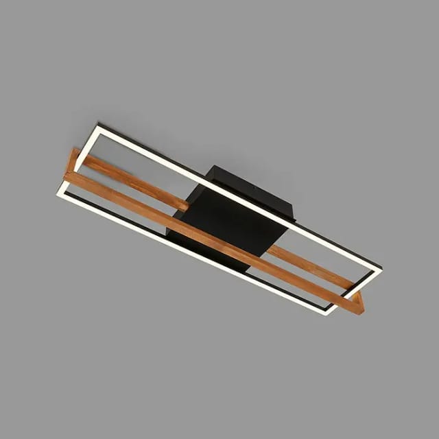 Led Ceiling Light, Black, With Wood, Led/22w