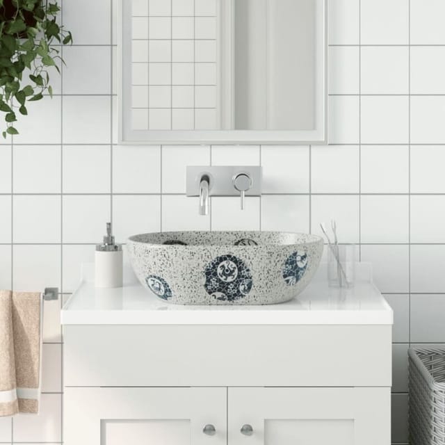 Aufsatzwaschbecken Grau Und Blau Oval 47x33x13 Cm Keramik Vidaxl