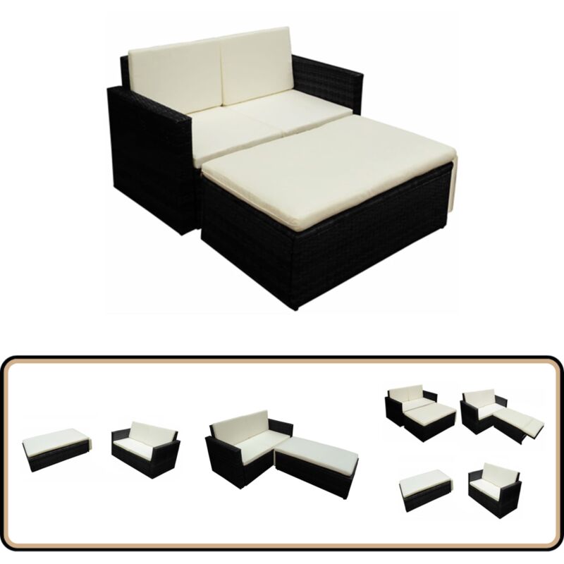 2-tlg. Garten-lounge-set Mit Auflagen Poly Rattan Schwarz - Gartenmöbeln - Lounge Möbel - Outdoor Furniture - Rattan Gartenmöbel - Pe-rattan