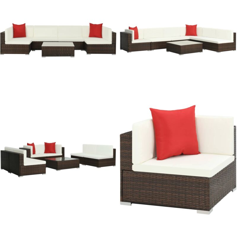 7-tlg. Garten-lounge-set Mit Auflagen Poly Rattan Braun - Gartenmöbel - Lounge-set - Outdoor Möbel - Rattan Gartenmöbel - Poolparty Dekoration - Home & Living