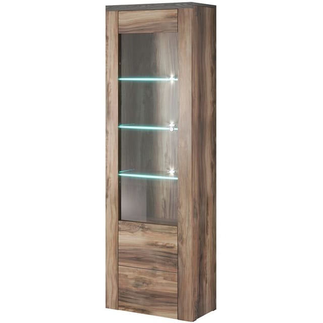 Meublorama - Hoher Designschrank Mit 1 Tür, Kollektion Santiago. Farbe: Nussbaum Und Schwarz In Holzoptik.