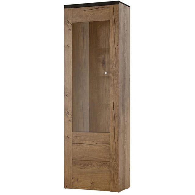 Meublorama - Hoher Designschrank 1 Tür Kollektion Santiago. Farbe Eiche Und Schwarz, Holzeffekt.