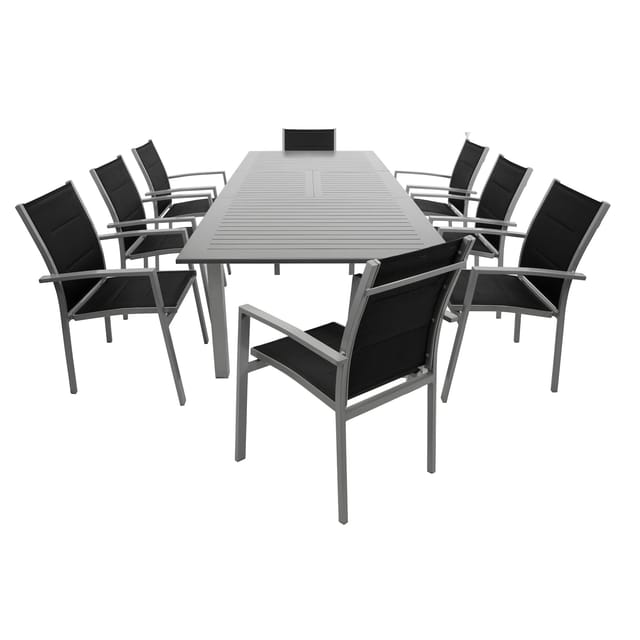 Garnitur Bajazzo 9-teilig, Aluminium + Kunstgewebe Schwarz
