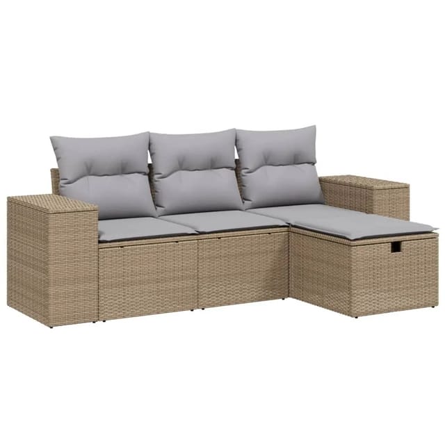 4-tlg. Garten-sofagarnitur Mit Kissen Beigemischung Poly Rattan - Vidaxl
