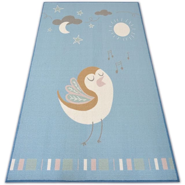 Teppich Für Kinder Loko Vogel Blau Antirutsch Blue 120x170 Cm