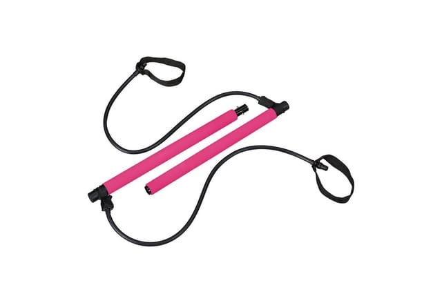 Relaxdays - Pilates Stange Mit Widerstandsbändern, Ganzkörpertraining Für Zuhause, Fitnessbänder Trainingsstange, Pink
