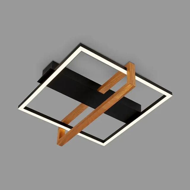 Led Ceiling Light, Black, With Wood, Led/14w