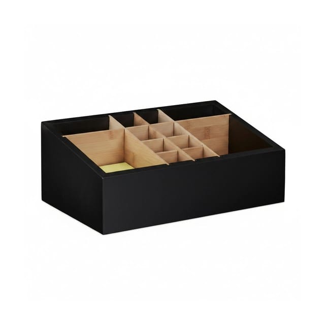 Schreibtisch Organizer, 12 Fächer, Verstellbar, Bambus & Mdf, Badorganizer, Hbt 12 X 30 X 18 Cm, Schwarz/natur - Relaxdays