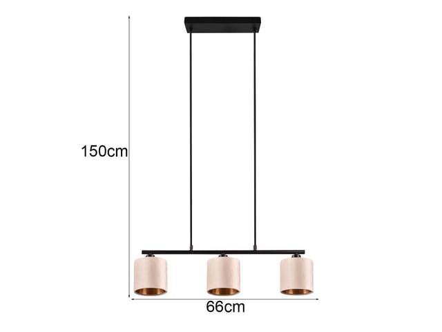 Meinewunschleuchte - Led Pendelleuchte 3-flammig Samt Lampenschirme Beige Gold, Breite 66cm