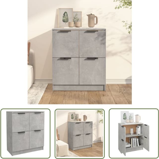 The Living Store Sideboard Betongrau 60x30x70 Cm Holzwerkstoff - Schreibtisch - Wohnzimmermöbel - Sideboard Grau - Holz Sideboard - Regalsystem