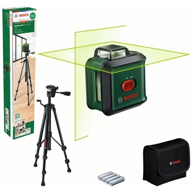 Bosch - Laser-nivellier De Kreuzlinien Universallevel 360 Mit Stativ (laserlinien De Vertikal + Horizontal, Inkl. 360° Zum Ausrichten Über Den Gesamten Raum, In Box De Karton)