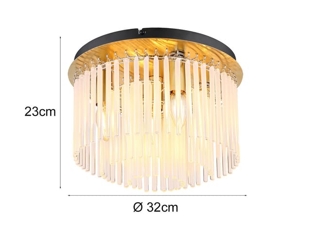 Retro Led Deckenleuchte Mit Transparenten Echtglas Stäben, Ø 32cm
