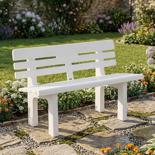 Außenbank Marinella, Monoblock-gartenbank, Außenbank, 100 % Made In Italy, 110 X 52 X 71 Cm, Weiß - Dmora