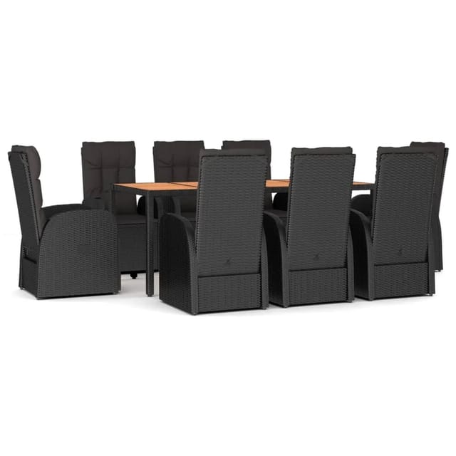 9-tlg. Garten-essgruppe Mit Kissen Schwarz Poly Rattan Vidaxl