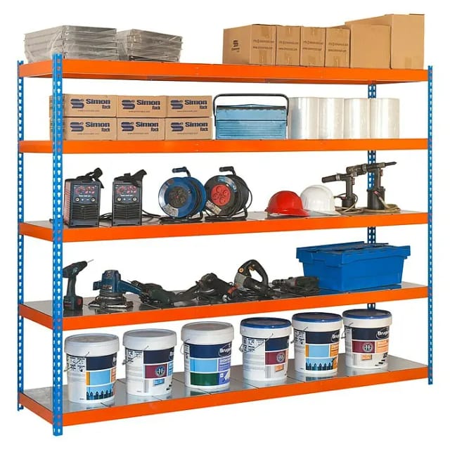Simonrack Moderne Metallregal Blau Orange 5 Metallböden