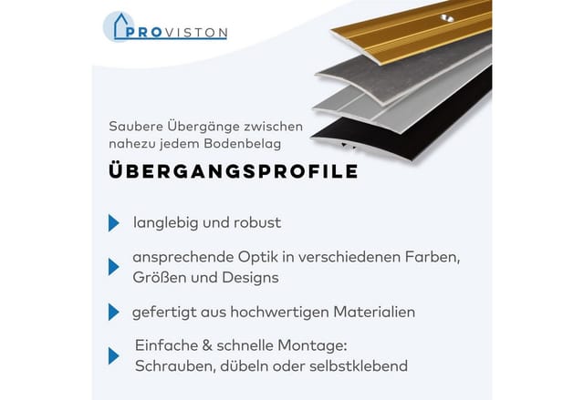 Proviston - Bergangs- & Ausgleichsprofil Aluminium 60 X 1000 Mm Platinium Geschliffen Bodenprofil Metallprofil Übergangsschiene