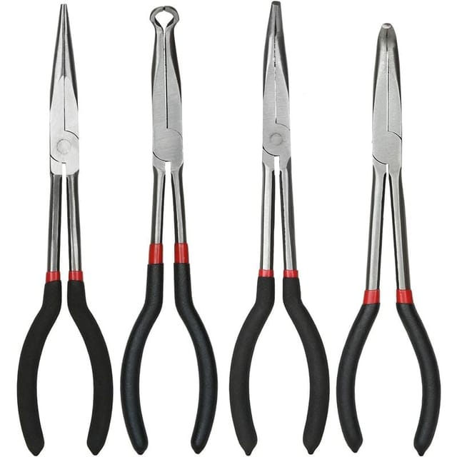 Zangenset, 28 Cm Lange Spitzzange, 4-teiliges Set Langzangen, Gerade Langzange, 45-grad-zange, 90-grad-spitzzange Und Rundzange Mit Langem Griff