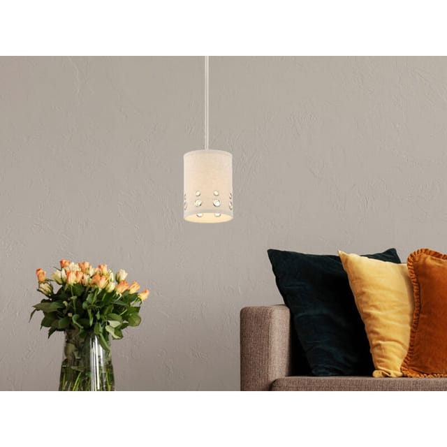 Meinewunschleuchte - Kleine Led Pendelleuchte Aus Stoff, 4-stufig Höhenverstellbar, Ø 15cm