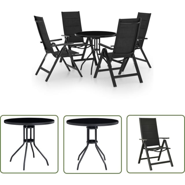 The Living Store 5-tlg. Bistro-set Schwarz Und Anthrazit - Gartentisch - Esstisch - Bistroset - Outdoor Möbel - Balkonmöbel
