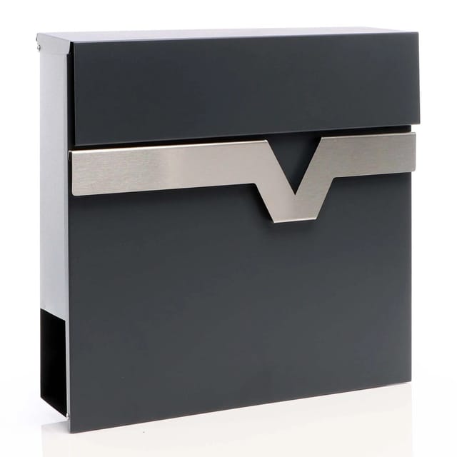 Xpotool - Briefkasten V60 Anthrazit Und Edelstahl 370 X 105 X 370 Mm, Wandbriefkasten Mit Schloss, Soft Close Klappe Und Zeitungsfach, Postkasten Aus Stahl Pulverbeschichtet