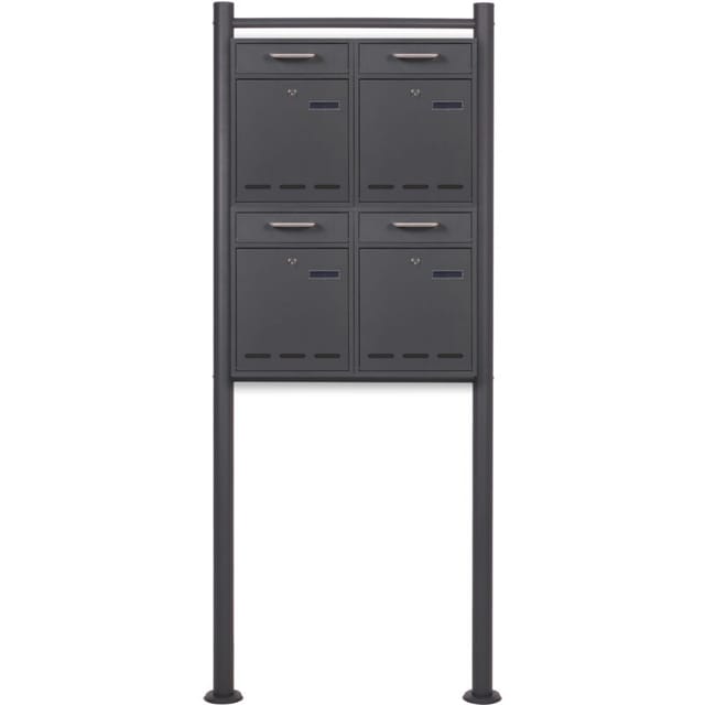 Wiltec - 2x2 Briefkasten V53 Anthrazit Postkasten Mit Briefkastenständer Und Sichtschlitzen, Postbox