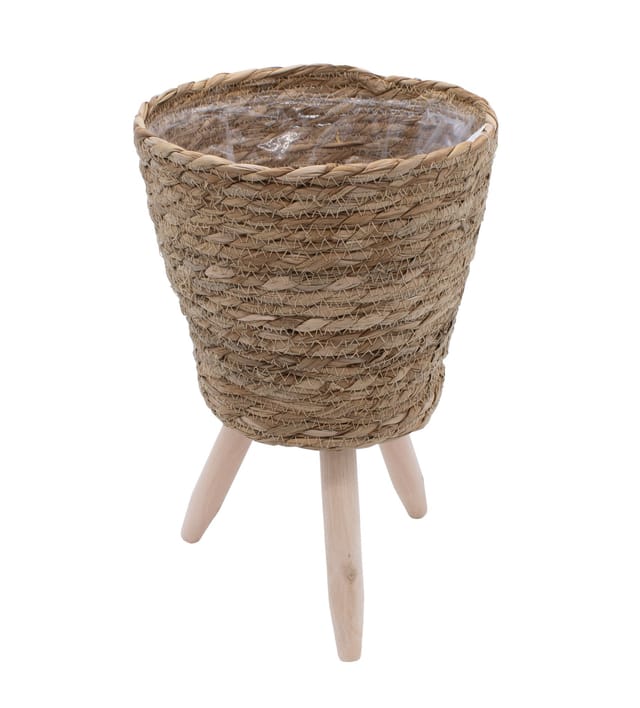 Blumenständer Aus Stroh Innen Mit Folie - 40 X 26 Cm - Rattan Pflanzenständer Mit 3 Holz Beinen - Deko Blumentopf Pflanztopf Mit Füßen Für Zimmerpflanzen