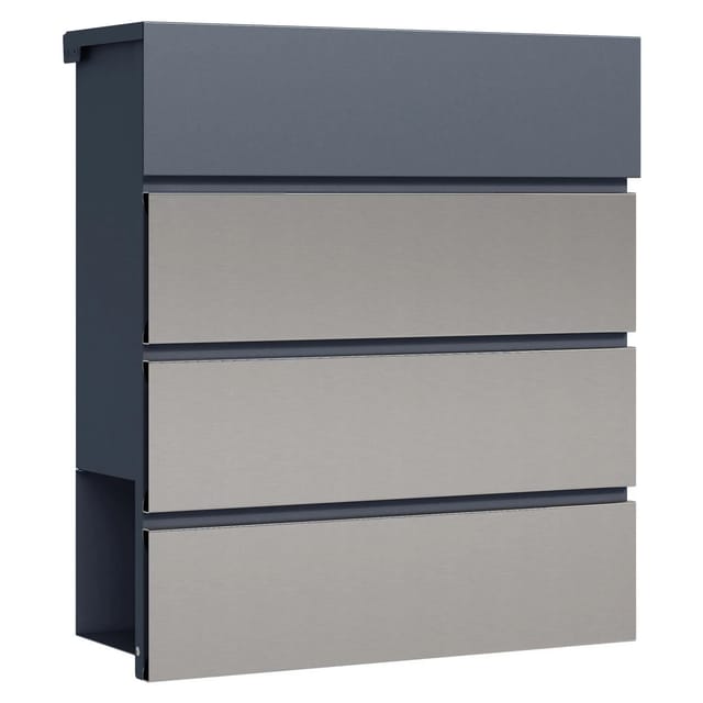 Briefkasten V64 Anthrazit Und Edelstahl 410 X 130 X 370 Mm, Wandbriefkasten Mit Schloss, Soft Close Klappe Und Zeitungsfach, Postkasten Aus Stahl Pulverbeschichtet - Toboli