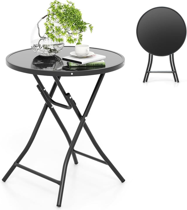 Bistrotisch, Klappbarer Gartentisch Mit Tischplatte Aus Gehärtetem Glas, Terrassentisch, Balkontisch Für Terrasse, Hinterhof, Pool, 59 X 59 X 67 Cm - Costway
