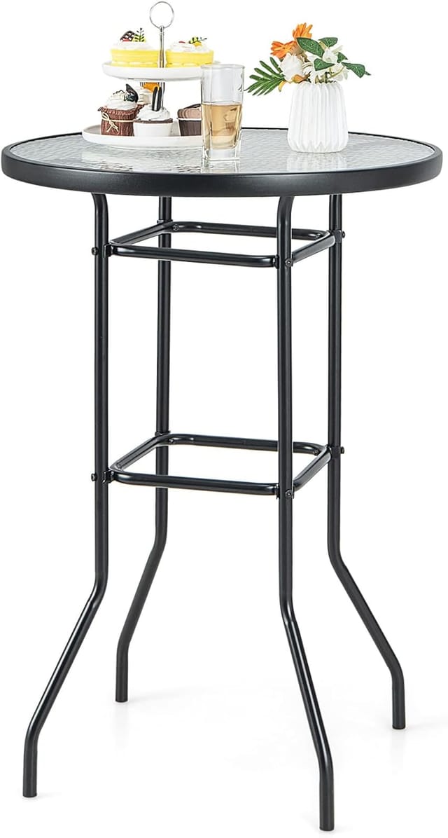 Hoher Gartentisch, Stehtisch, Runder Bistrotisch Mit Tischplatte Aus Gehärtetem Glas, Bartisch Für Terrasse, Hof, Pool, 68 X 68 X 97 Cm - Costway