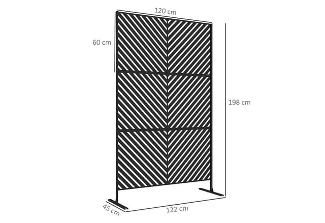 Outsunny Gartensichtschutz Mit Ständer, 122 X 198 Cm Raumteiler Mit Dreieckmuster, Raumtrenner Trennwand Für Balkon, Terrasse, Stahl, Schwarz