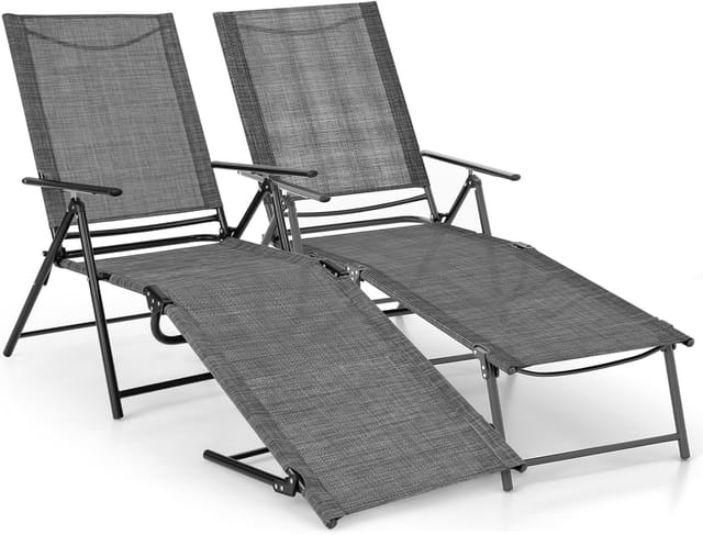 Costway - 2er Set Sonnenliege Klappbar, Gartenliege Mit Verstellbarer Rückenlehne, Fußteil Und Atmungsaktivem Sitzstoff, Klappliege Bis 150 Kg Belastbar, Liegestuhl Für Garten, Terrasse, Poolbereich
