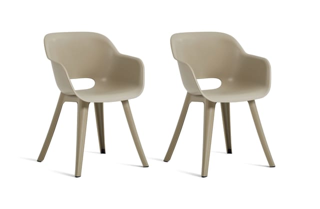 Keter Akola Gartenstuhl - 2 Stück - 55x56.5x80cm - Kunststoff - Taupe - Set Mit Zwei Stühlen In Einer Box - Wetterbeständig - Einfach Zu Montieren