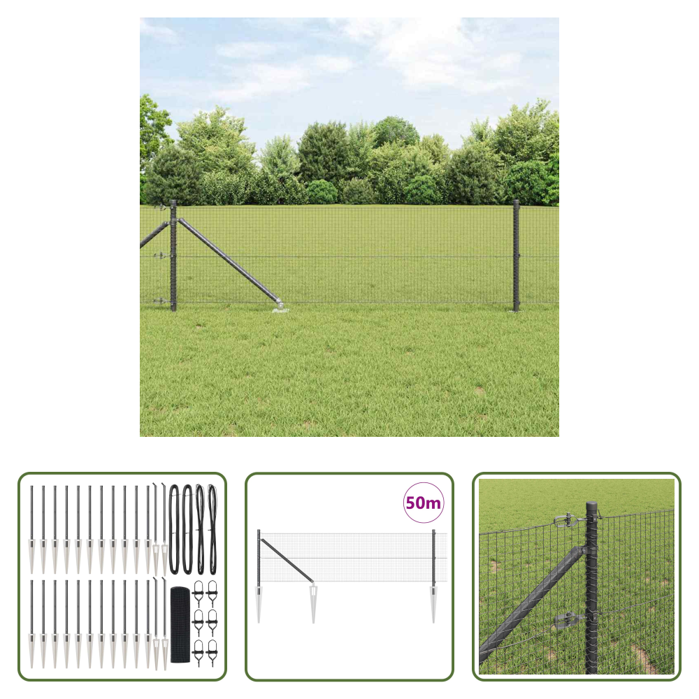 Vidaxl Stahlzaunpfosten - Zaunpfosten Grau 50 X 0,5 M (19 X 19 Mm Netz) Stahl Und Pvc