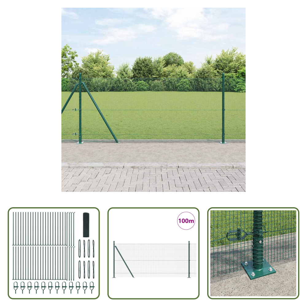 Zaunpfosten - Zaunpfosten Grün 100 X 0,8 M (12 X 12 Mm Maschen) Stahl Und Pvc