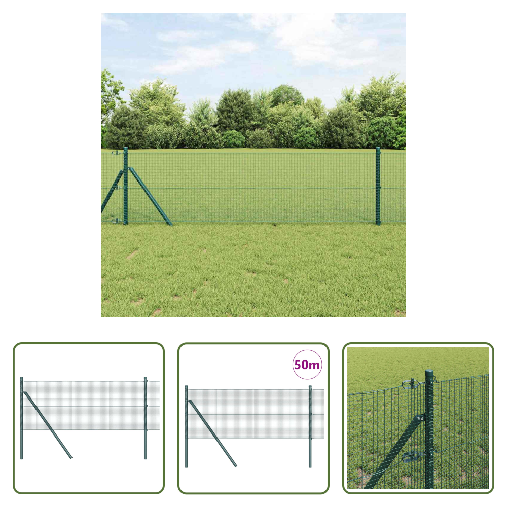 Vidaxl Stahlzaunpfosten - Zaunpfosten Grün 50 X 0,4 M (12 X 12 Mm Maschen) Stahl Und Pvc